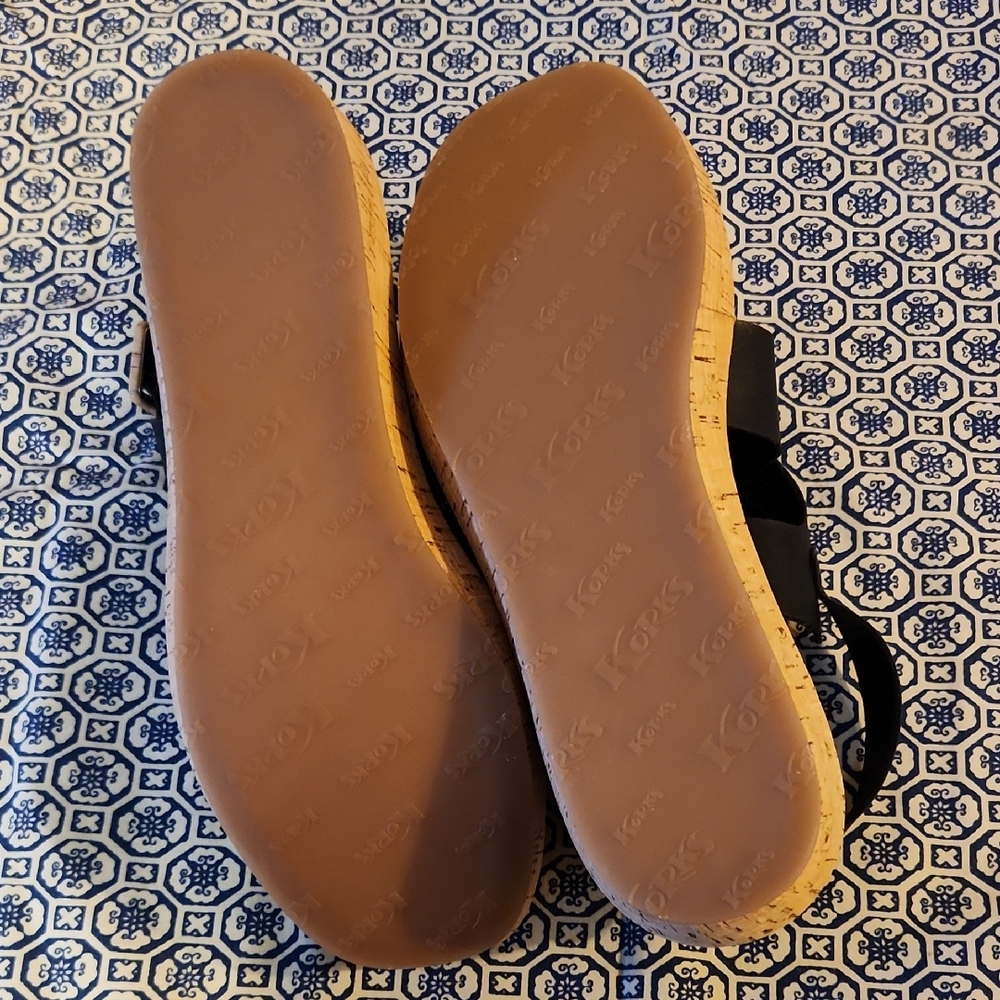Kork-Ease Black and Tan Strappy Sandals - Picture 8 of 12